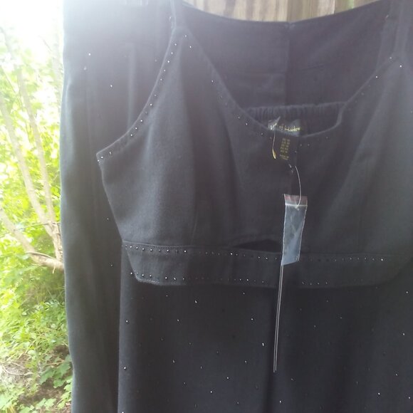 House of Harlow 1960 2PC Black on Black Crystals Denim Crop Top Pantsuit (M) NWT - Picture 1 of 14